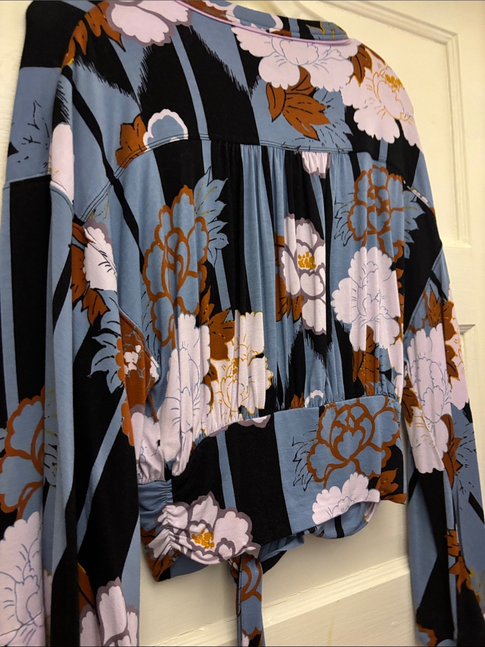 Free People Blue Floral Panel Top with Black & Brown Accents - Picture 5 of 5
